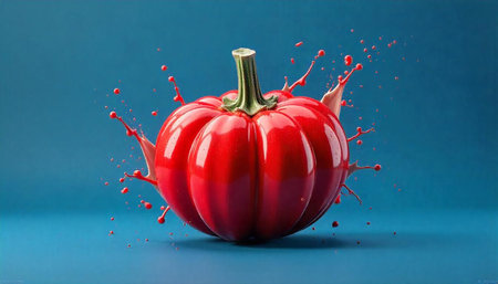 Vibrant red pepper with splash on a clean background