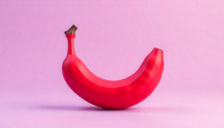 Red banana on a pink background artistic fruit photographyの写真素材