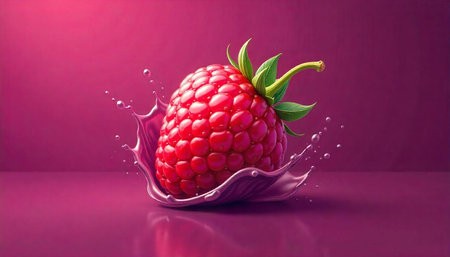 Vibrant raspberry with splash on matching color background