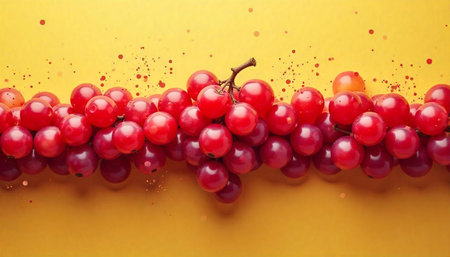 Lush red grapes against a vibrant yellow background