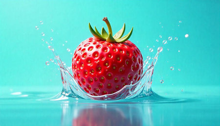 Fresh strawberry splashing in water, vibrant and refreshing image