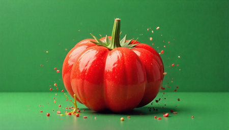 Vibrant red vegetable artfully displayed on a green background