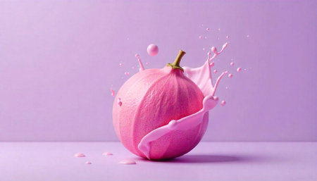 Abstract pink citrus fruit splash on lavender background