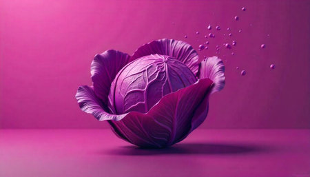Abstract red cabbage still life in vibrant magenta tonesの写真素材