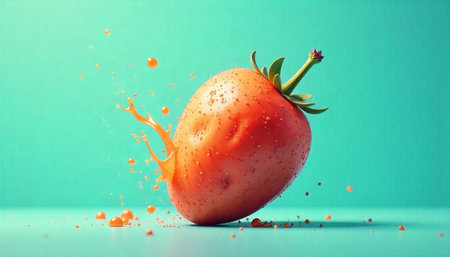 Vibrant tomato splash with juice on a clean surface