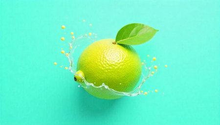 Fresh Lime with Splash on a Turquoise Surface