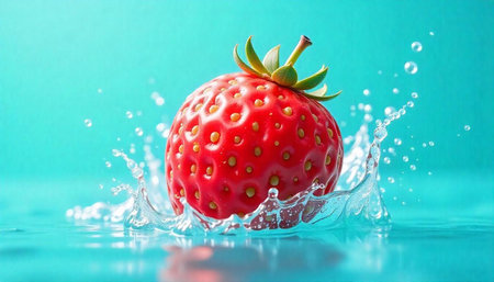 Fresh strawberry splash with vibrant colors for food advertisement