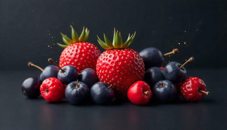 Fresh summer fruits still life on dark background