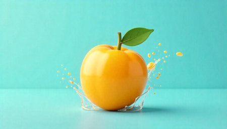Fresh ripe apricot with water splash on light blue background