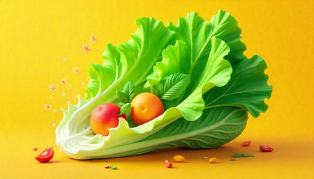 Fresh Produce Still Life on Yellow Background Composition
