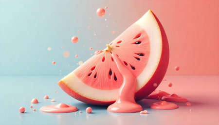 Abstract image of watermelon slice with flowing pink paint