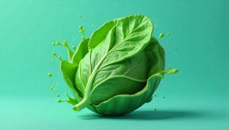 Fresh green lettuce with splash on a green background