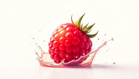 Vibrant raspberry surrounded by a splash of juice