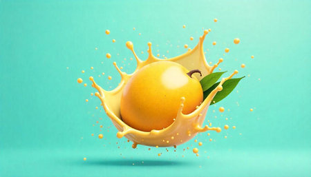 Vibrant orange fruit amidst splash of juice against background