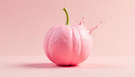 Minimalist Pink Pumpkin with Splashing Liquid on Pink Backgroundの写真素材