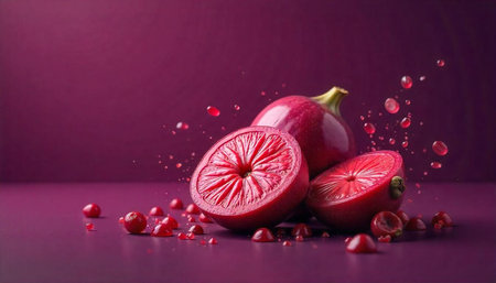 Elegant blood orange still life with juice droplets