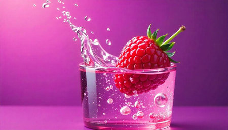 Raspberry plunge: A vibrant splash of refreshment in a glass