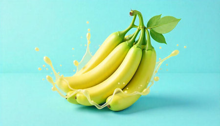 Vibrant bananas with juice splash on a light backgroundの写真素材