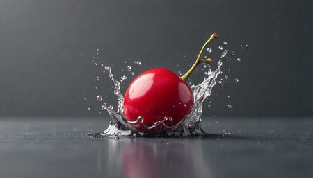 Vibrant red cherry splash captured in a studio shot