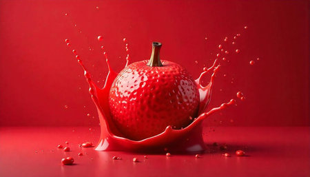 Red Fruit Splash on Red Background Stock Imageの写真素材