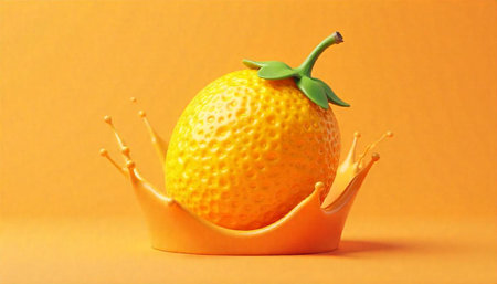 Vibrant orange illustration of citrus fruit with juice crownの写真素材