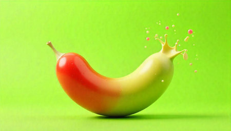 Surreal Banana with Colorful Paint Splash on Green Background