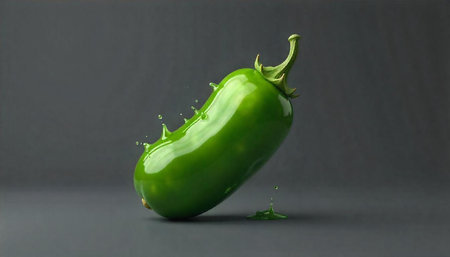 Vibrant green jalapeno pepper with water droplets, studio shot