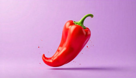 Vibrant red pepper still life against a lavender backdrop