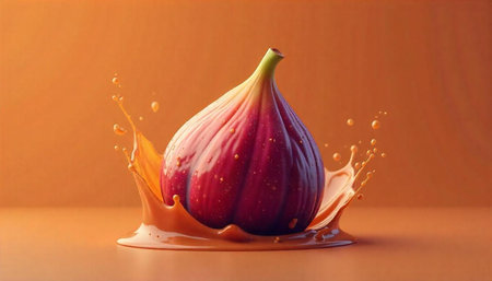 Isolated fig splashing into juice against matching background