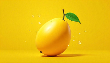 Bright Yellow Mango Still Life with Water Droplets