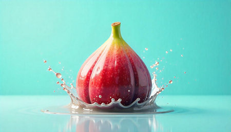 Ripe Fig Plunging into Water with Splashing Drops