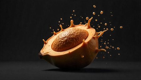 Cross section of fresh ripe papaya with splashing juice