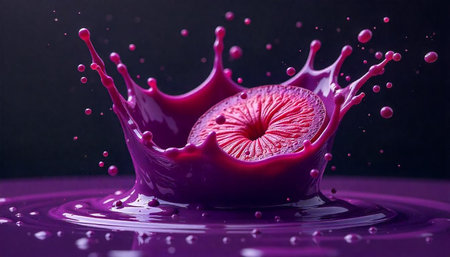 Vibrant splash of magenta paint creates abstract crown shape
