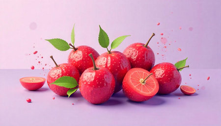 Arrangement of Fresh Red Apples on a Lavender Surface