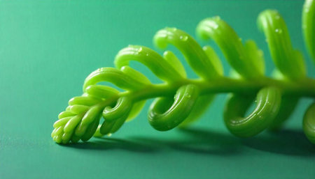 Green succulent plant with water droplets on green background
