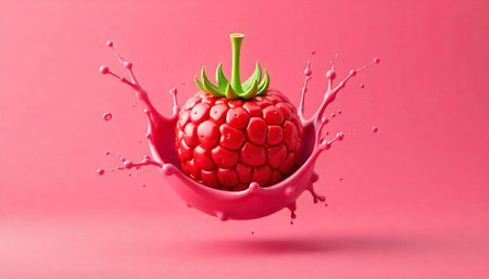 Red Raspberry Splash on Pink Monochromatic Background Still Life
