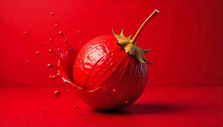Vibrant Red Strawberry Splashing Into a Colorful Red Backdrop