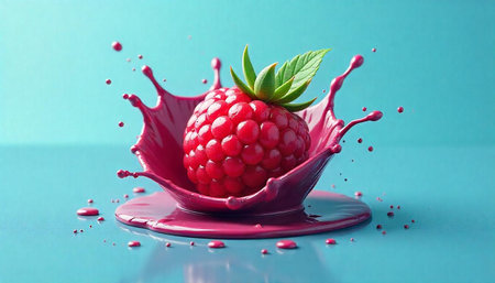 Raspberry splash creates visual symphony of color and freshness