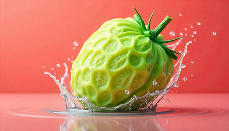 Abstract green fruit in water splash, vibrant colors