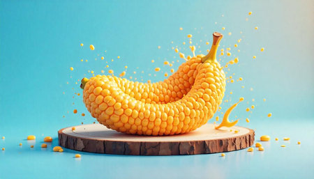 Bright corn on wood disc with vibrant splash