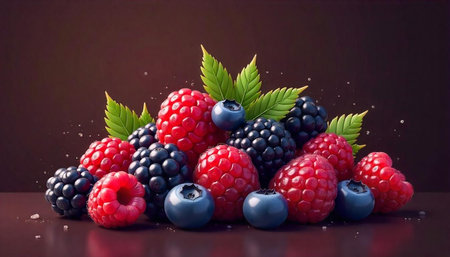 Fresh colorful assortment of berries still life composition