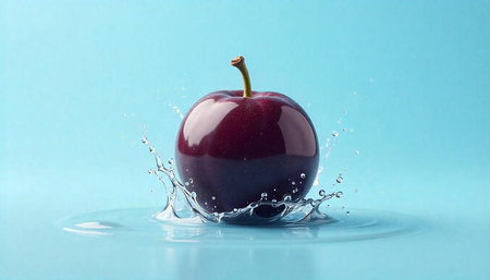 Plum falling into the water with splash effectの写真素材