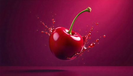A Vibrant Cherry Surrounded by a Splash of Juice