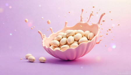 Elegant pistachios with pastel splash in minimalist food arrangement