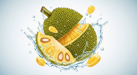 Ripe durian fruit splashing in water. Vector illustration.の写真素材