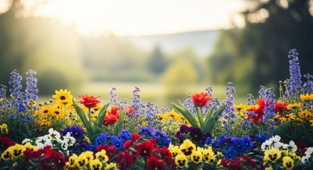 Vibrant display of colorful flowers in a sunny garden