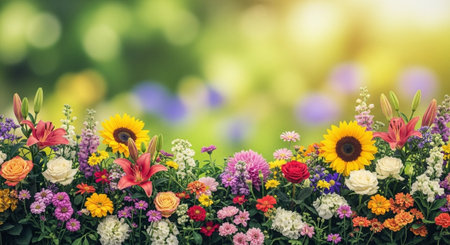 Lush wildflower garden with soft bokeh background creates depthの写真素材