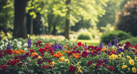 Vibrant flowerbed with colorful pansies in a tranquil park