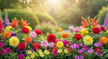 Abundance of colorful flowers in full bloom garden scene