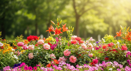 Vibrant floral display in a sunlit garden setting